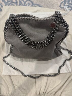 STELLA  MCCARTNEY Gray Chain-Trim Suede Tote Bag